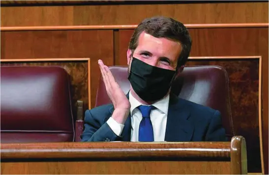  ?? EFE ?? Pablo Casado, ayer, sentado en su escaño en el Congreso durante la sesión de control