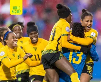  ??  ?? Above Shootout hero Mcclure guides the Reggae Girlz to their first ever World Cup