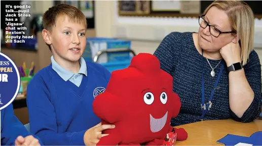  ?? ?? It’s good to talk...pupil Jack Stiles has a ‘Jigsaw’ chat with Bexton’s deputy head Jill Sach