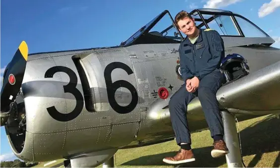  ?? Photo: Contribute­d ?? GOING SOLO: Toowoomba's Marco Zuccoli-Handley is Australia's youngest warbird pilot after he took a solo trip in a CAC Winjeel at the age of 16 last week.
