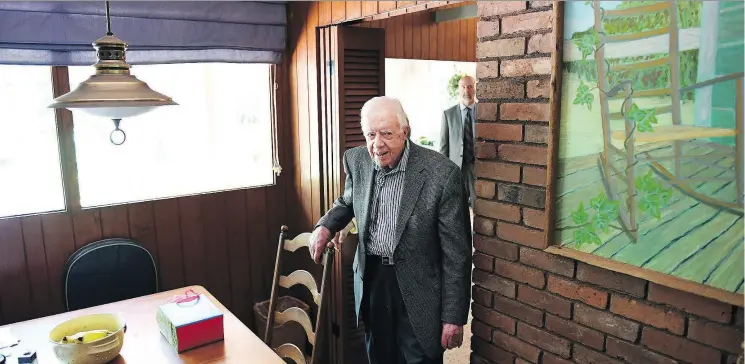  ?? PHOTOS: MATT MCCALIN ?? Former U.S. president Jimmy Carter is pictured at his house after teaching his 800th Sunday school lesson at Maranatha Baptist Church in Plains, Ga.