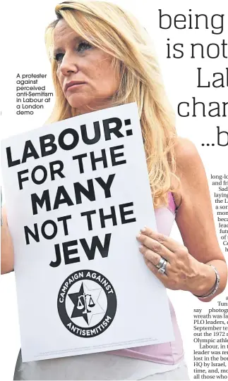  ??  ?? A protester against perceived anti-Semitism in Labour at a London demo