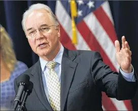  ?? EVAN VUCCI / ASSOCIATED PRESS ?? Secretary of Health and Human Services Tom Price speaks with reporters about the opioid crisis on Tuesday in Bridgewate­r, N.J. President Donald Trump said Tuesday the nation would beat the growing opioid crisis.