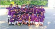  ?? GGSSC ?? Guru Gobind Singh Sports College boys pose with trophy after winning the State School Football Tournament.