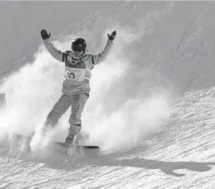  ?? Afp/getty Images ?? For Arielle Gold, pictured celebratin­g her halfpipe fun Feb. 13, the 2016-17 season was the worst. She couldn’t find podiums. She wasn’t landing her runs. She was scared of hurting herself again, surprised by a paralyzing fear of tricks.