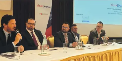  ??  ?? Panel members discussing STOs during FinanceMal­ta’s BlockFinan­ce event