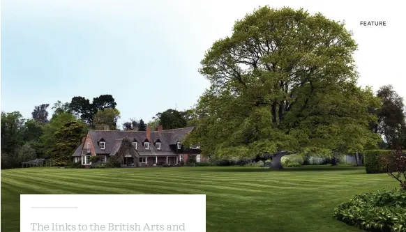  ??  ?? ABOVE The 1939 homestead designed by Helmore and Cotterill is set in a swathe of lawn that features an English oak, Quercus robur, planted by the first John Grigg.
OPPOSITE The prettily decorated bedroom is a 1930s period piece. A stag’s head is framed through one of the distinctiv­e arched doorways.