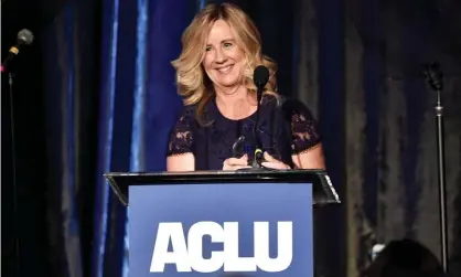  ??  ?? Dr Christine Blasey Ford accepting an award from the American Civil Liberties Union of Southern California in Beverly Hills on Sunday night. Photograph: Alberto E Rodríguez/Getty Images