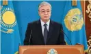  ?? ?? Kassym-Jomart Tokayev gave an address on TV on Friday. Photograph: Kazakh President Press Service Handout/EPA