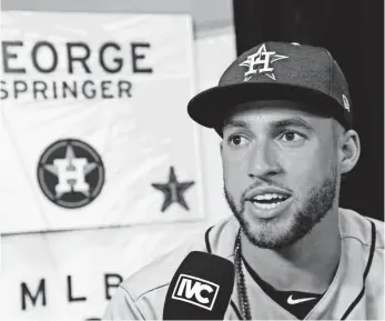  ?? KIM KLEMENT, USA TODAY SPORTS ?? Outfielder George Springer, who has 27 home runs and 61 RBI this season, is the Astros’ leadoff man, but he will bat cleanup for the American League All-Star team Tuesday in Miami.