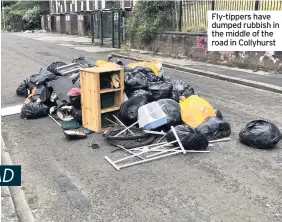  ??  ?? Fly-tippers have dumped rubbish in the middle of the road in Collyhurst