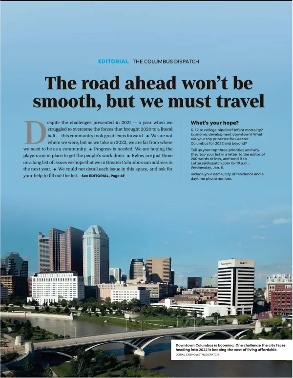  ?? DORAL CHENOWETH/DISPATCH ?? Downtown Columbus is booming. One challenge the city faces heading into 2022 is keeping the cost of living affordable.