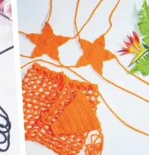  ??  ?? To lengthen the life of a crochet outfit, it should be hand washed carefully, squeezed between a towel to absorb most of the water, and then laid flat in a cool area to dry, just like this starfish bikini and skirt seen here.