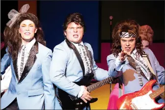  ?? PHOTO COURTESY LORI COLLIER ?? Cody Robinson, center, is “The Wedding Singer,” joined by his backup band, George (Michael Myers), left, and Sammy (Ty Volz) in the APT production opening tonight.