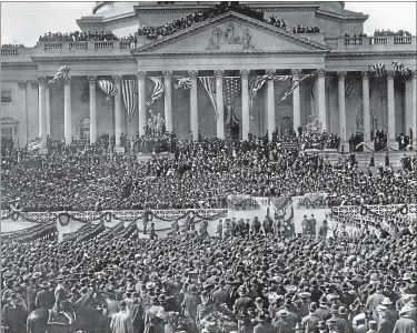  ?? ASSOCIATED PRESS FILE ?? President-elect Theodore Roosevelt takes the oath of office on the east portico of the U.S. Capitol during his inaugurati­on ceremony in Washington on March 4, 1905.