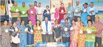  ?? Picture: REINAL CHAND ?? Ministry of Education permanent secretary Dr Angela Jokhan (front 6th from right) and head of human resources Hem Chand with the retirees during the awards ceremony in Lautoka.