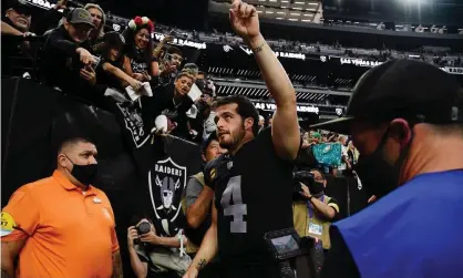  ?? Photograph: Gary A Vasquez/USA Today Sports ?? Derek Carr has been with the Raiders since they drafted him in 2014.