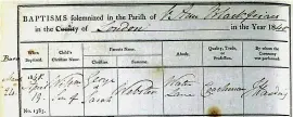  ??  ?? Baptism Register entry for William Webster