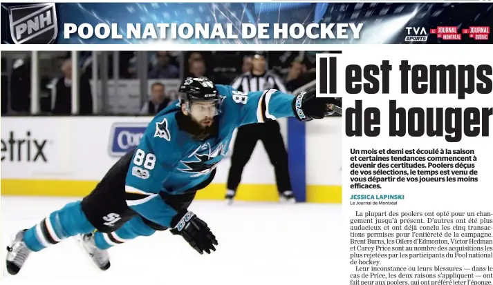  ??  ?? Brent Burns est l’un des joueurs qui a été le plus souvent rejeté par les poolers du PNH, en vertu de ses 7 maigres points en 17 matchs. PHOTO AFP