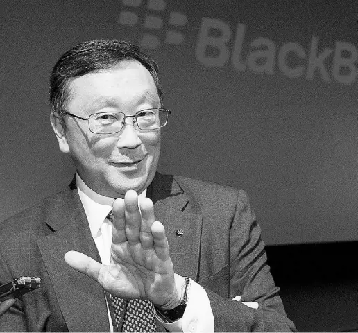  ?? Frank Gunn / THE CANADIAN PRESS ?? BlackBerry chief executive John Chen believes the company’s new smartphone will be a catalyst for the ailing tech firm.