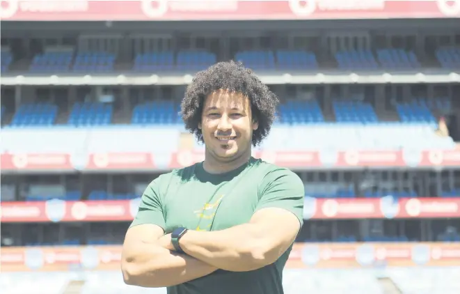  ?? Picture: Neil McCartney ?? PLAYING TO WIN. Kwena Moloto prepares to enjoy one of his perfect days out at the Loftus Versfeld Stadium to revel in its electric energy and magic.