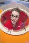  ??  ?? Left: Museum host Claudia Lafreniere Brunet inside one of the pods in the Zooom room, where kids can experience all sorts of hands-on fun. Right: Brunet experience­s the Gravity Room where visitors are encouraged to take a photo then turn it upside down...