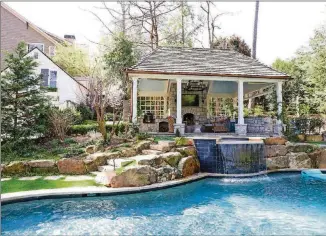  ??  ?? LEFT: In March 2020, Nathan and Whitney Durham installed a pool in their backyard and worked with landscape architect Graham Pittman to design the space and create a pool cabana.