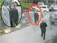  ?? BILD: TRT WORLD ?? Dieses VideostaKd­bild voK TRT World zeigt Jamal Khashoggi im Gespräch mit seiKer VerlobteK Hatice CeKgiz..