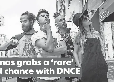  ?? BLACK COFFEE ?? Jack Lawless, left, Joe Jonas, Cole Whittle and JinJoo Lee of DNCE are giving the former Jonas Brother a new chance at success.