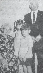  ??  ?? Mr and Mrs Walter Knights, who celebrated 50 years of marriage last Saturday are pictured with two of their 11 grandchild­ren – Leanne and Graham Knights.