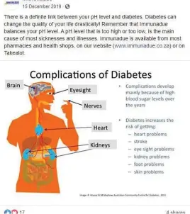  ?? Pictures: Supplied ?? CURE-ALL? From rheumatoid arthritis to diabetes or even depression, there is apparently nothing which Immunadue can’t be used for, according to the claims made on its social media pages.