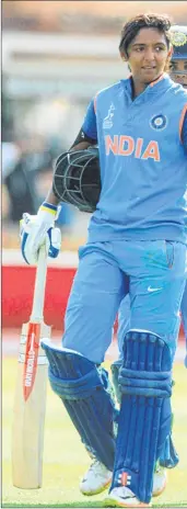  ??  ?? India's Harmanpree­t Kaur after scoring 171 not out during the ICC Women's World Cup 2017 semifinal match against Australia