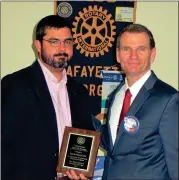  ??  ?? From left, above left: David Hamilton/LaFayette city manager and Vocational Service Award winner, with Ty Willeford/Rotary Club of LaFayette president. Above right: Rotary District 6910 Governor Kim Waters, Ruth Bass/ Rotary Member and winner of the W....