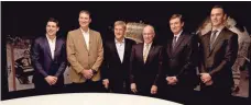  ??  ?? From left, Sidney Crosby, Mario Lemieux, Bobby Orr, Mike Emrick, Wayne Gretzky and Jonathan Toews discussed the state of the game and more in Game Changers.