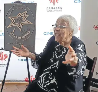  ??  ?? Wanda Robson, Viola Desmond’s sister, at a ceremony unveiling Desmond’s star on Canada’s Walk of Fame in Halifax on Friday.
