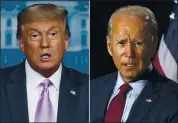  ?? PHOTOS BY THE ASSOCIATED PRESS ?? President Donald Trump, left, and Democratic presidenti­al candidate former Vice President Joe Biden will speak from sites away from their convention­s.