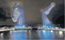  ?? ?? The Kelpies at Helix Park, lit up to celebrate 200 years of the Union Canal.