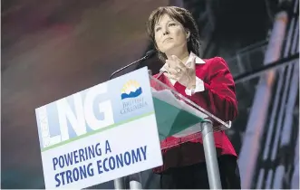  ?? CARMINE MARINELLI ?? B.C. Premier Christy Clark had high hopes for the province’s LNG resources, but is still waiting for a go-ahead commitment from the Pacific NorthWest LNG project backed by Malaysia’s Petronas.