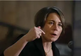  ?? NANCY LANE / HERALD STAFF ?? FIGHTING THE WAR ON DRUGS: Attorney General Maura Healey’s office said it has been focusing on the opioid epidemic and recently charged three Lawrence men with dealing drugs after finding 4.5 kilograms of heroin and/or fentanyl.