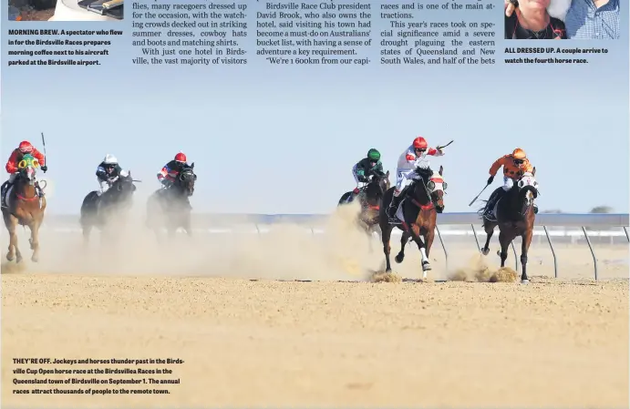  ??  ?? THEY’RE OFF. Jockeys and horses thunder past in the Birdsville Cup Open horse race at the Birdsville­a Races in the Queensland town of Birdsville on September 1. The annual races attract thousands of people to the remote town.