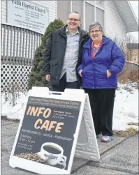  ?? DAVID JALA/CAPE BRETON POST ?? Pastor Rob Jones and Wilma Blois co-host the Info Café every Tuesday morning at the Faith Baptist Church on Davenport Road in Sydney. The threehour weekly session offers refreshmen­t, advice, and friendship to people in need.