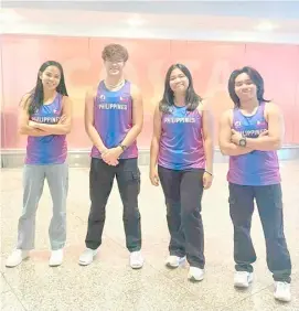  ?? PHOTOGRAPH COURTESY OF PATAFA ?? GENNAH Malapit (second from left) leads a four-member squad to the 21st Asian U20 Athletics Championsh­ip 2024 in the United Arab Emirates.