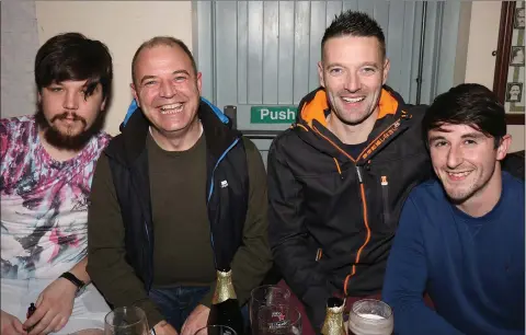  ??  ?? Jonathan Whelan, John O’Rourke, Tom Moorehouse and Craig Dwyer at the table quiz hosted by Davidstown NS Parents Associatio­n in the Millennium Bar, Davidstown.