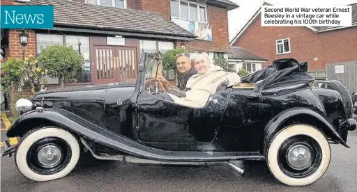  ??  ?? Second World War veteran Ernest Beesley in a vintage car while celebratin­g his 100th birthday