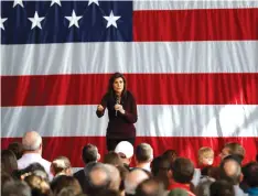  ?? (Randall Hill/Reuters) ?? REPUBLICAN PRESIDENTI­AL candidate and former US ambassador to the United Nations Nikki Haley hosts a campaign event at Union Hall in Raleigh, North Carolina, on Saturday.