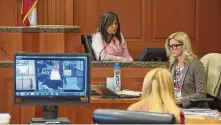  ?? Brian Rogers / Staff ?? Maria Toral takes the witness stand Tuesday in the trial of Terry Thompson, who is accused of murdering her husband, 24-year-old John Hernandez.