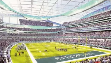  ?? Associated Press ?? THE RAMS, and possibly the Chargers, are scheduled to play in Inglewood in a new $2.6-billion stadium, depicted in this artist’s rendering, beginning in the 2019 season.