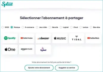  ??  ?? ▲ 2,50 €/mois et par personne : c’est en théorie le coût final d’un abonnement familial partagé entre 6 « membres ». Contre une commission de 4 %, Spliiit s’occupe de la récupérati­on des quotes-parts de chacun.