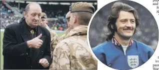  ?? PICTURES: SHUTTERSTO­CK/TONY JOHNSON ?? STAR QUALITY: Main, a fashionabl­e Frank Worthingto­n in 1974; above left, presenting medals to soldiers from the 1st Yorkshire regiment at Elland Road in 2009; inset, on England duty.