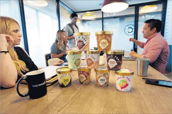  ?? Photograph­s by Kirk McKoy Los Angeles Times ?? FOR THE 12 WEEKS that ended Aug. 6, Halo Top had sales of $86.9 million, compared with $83.3 million for Ben & Jerry’s and $78.6 million for Haagen-Dazs. The company’s products are sold in every major grocery chain. Third parties manufactur­e and...